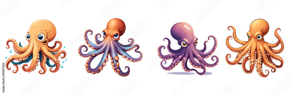 Set of Octopus. Illustration. White background Set of Octopus. Illustration. White background