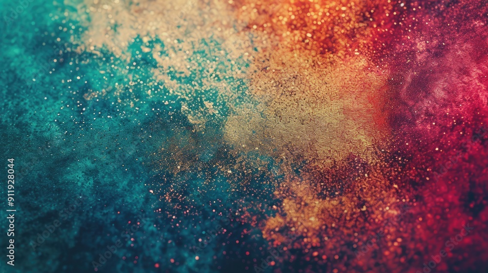 Fototapeta premium Abstract colorful glitter background with teal, gold, and red to