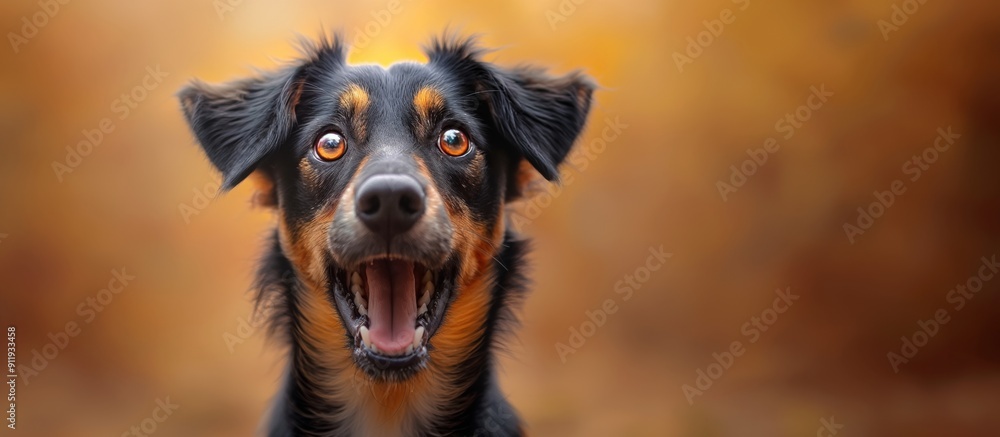Fototapeta premium An excited puppy dog with wide eyes symbolizing joy and playful innocence, capturing a sense of fun and happiness