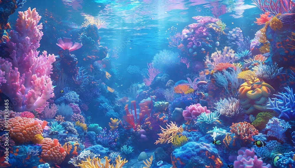 Tropical underwater world with corals and tropical fish Tropical underwater world with corals and tropical fish