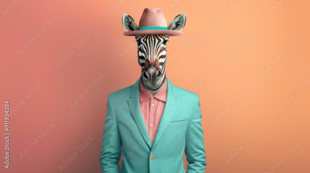 Fototapeta premium Zebra in a Suit and Hat