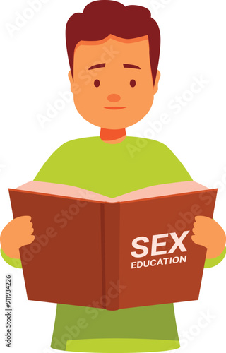 Young man is carefully reading a sex education book, highlighting the importance of sexual health knowledge