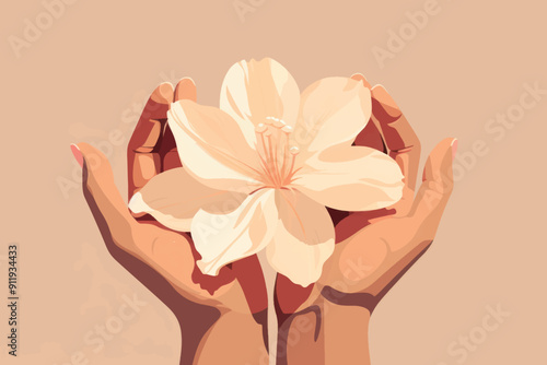Hands holding delicate flower