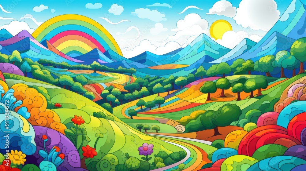 Fototapeta premium Rainbow Valley Landscape: Colorful Nature, Mountains, and Hills
