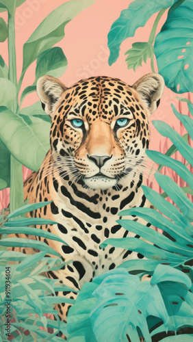 Majestic leopard amidst lush foliage