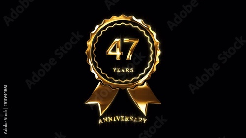 47th Anniversary Celebration. Happy 47 Years Anniversary Animation in Gold Color on the Transparent Background, Alpha Channel. Great for greetings, celebrations, events, and gifts. photo