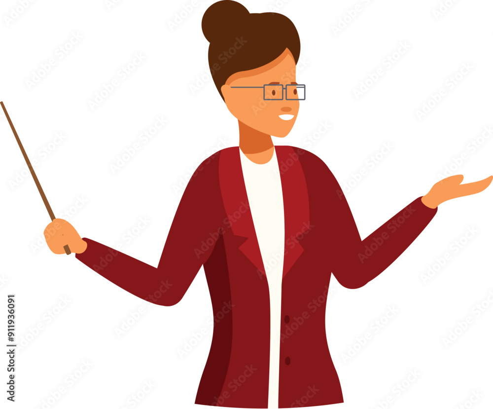 Female teacher is holding pointer and giving lesson in classroom Female teacher is holding pointer and giving lesson in classroom