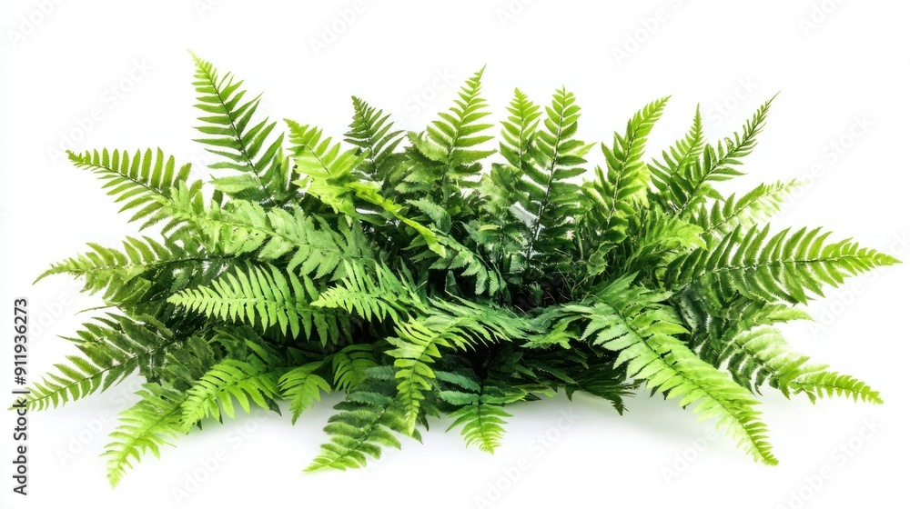 Naklejka premium Green Fern Fronds on White Background