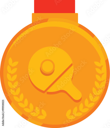 Gold medal with a table tennis racket engraved, celebrating the victory of an athlete in a ping pong competition