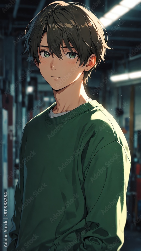 anime boy in green sweater portrait character cartoon manga design illustration art 200 anime boy in green sweater portrait character cartoon manga design illustration art 200