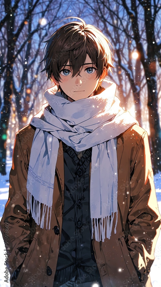 anime boy in winter white scarf portrait character cartoon manga design illustration art 283 anime boy in winter white scarf portrait character cartoon manga design illustration art 283