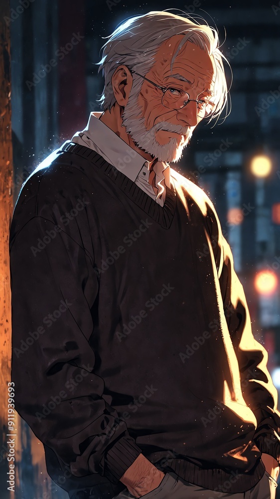 anime grandfather in black sweater portrait character cartoon manga design illustration art 500 anime grandfather in black sweater portrait character cartoon manga design illustration art 500
