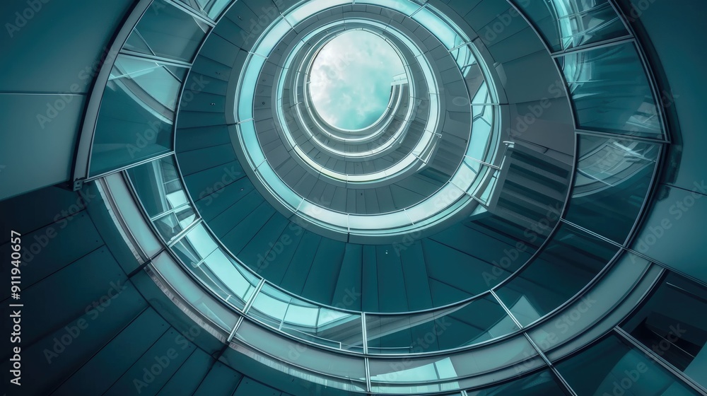 Spiral staircase inside a modern cylindrical building with glass floors Spiral staircase inside a modern cylindrical building with glass floors