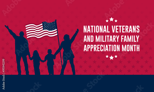 Happy National Veterans And Military Family Appreciation Month Is November. Background Vector Illustration