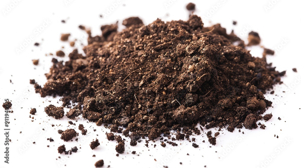 Dirt on a White Background: Detailed Texture and Soil Composition Dirt on a White Background: Detailed Texture and Soil Composition