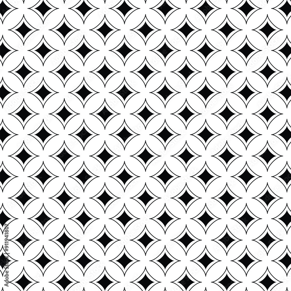 Fototapeta premium Seamless black and white diamond grid pattern. 