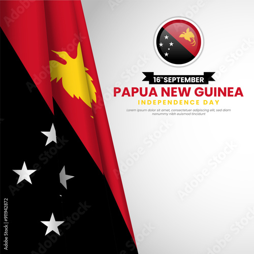 Papua New Guinea independence day with realistic waving flag. Suitable for banner, backdrop, greeting card