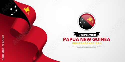 Waving ribbon flag of Papua New Guinea independence day background design