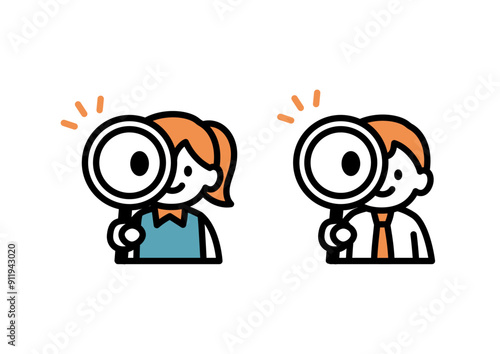 虫眼鏡で観察する高校生のイラスト