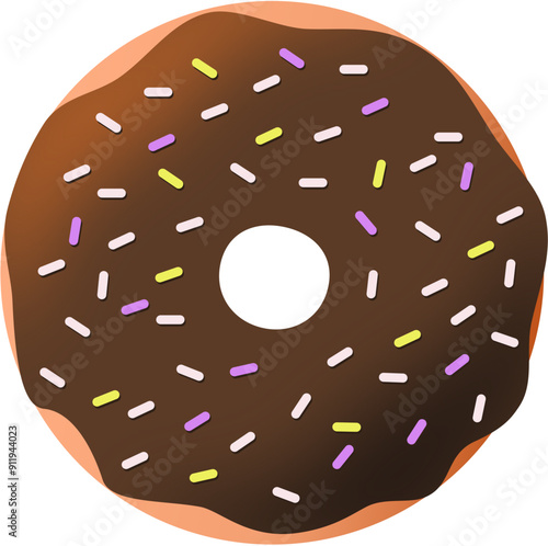 3d donut with chocolate glaze and sprinkle topping illustration