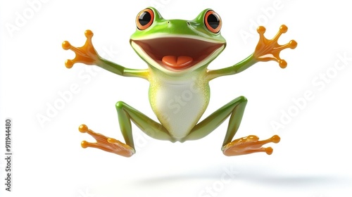 Cheerful Green Frog Jumping With Arms Outstretched