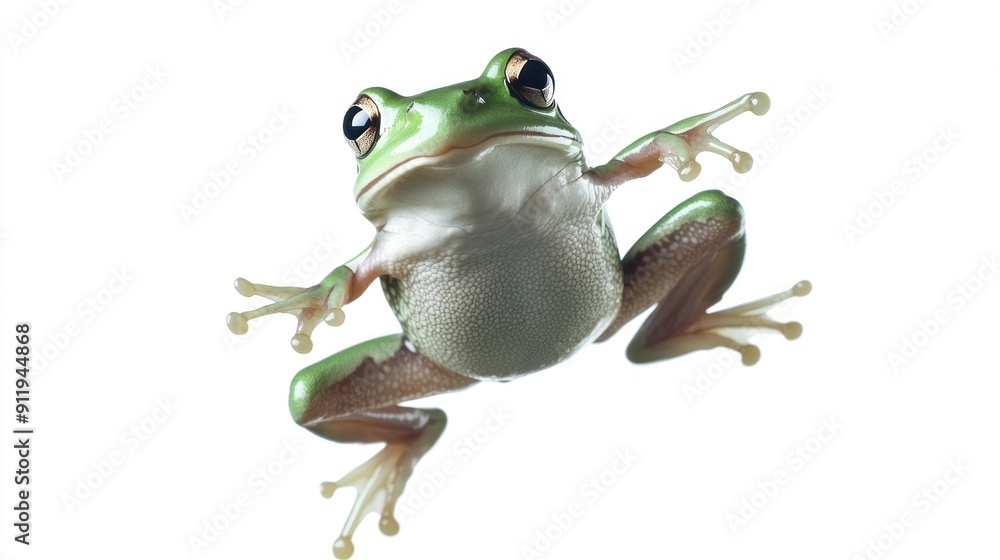 Fototapeta premium Green Tree Frog in mid-air