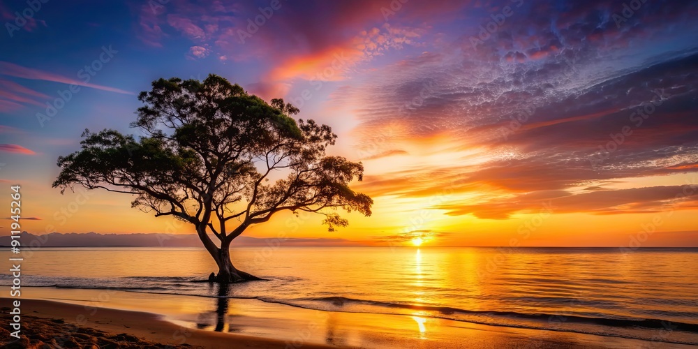 A tree silhouette standing on a peaceful beach at sunset , tree, beach, sunset, silhouette, nature, tropical, calm, serene A tree silhouette standing on a peaceful beach at sunset , tree, beach, sunset, silhouette, nature, tropical, calm, serene