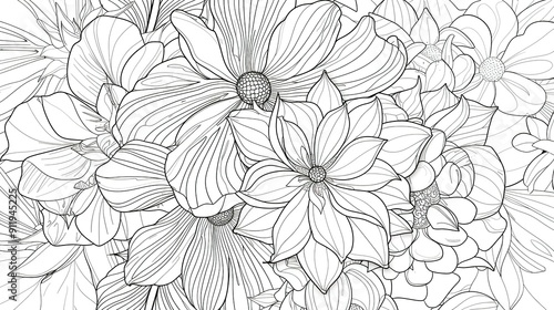 Adult Coloring Sketch with Thin Lines, High Definition Black and White Art for Relaxation and Focus.