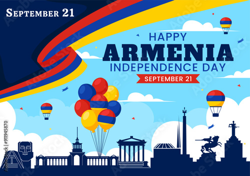 Armenia Independence Day Vector Illustration on September 21 with a Waving Flag and History Museum in a National Holiday Flat Style Cartoon Background