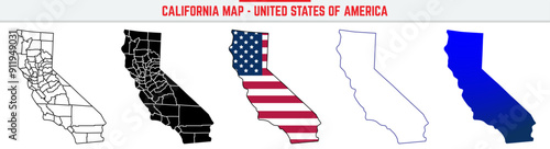 California Map with editable stroke icon. California USA State thin line icon, California map vector illustration, California, CA blue silhouette vector map