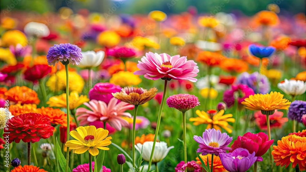 Vibrant of a lush field of colorful flowers, blossoms, garden, botanical, vibrant, meadow, scenic, flora, foliage, blooming Vibrant of a lush field of colorful flowers, blossoms, garden, botanical, vibrant, meadow, scenic, flora, foliage, blooming