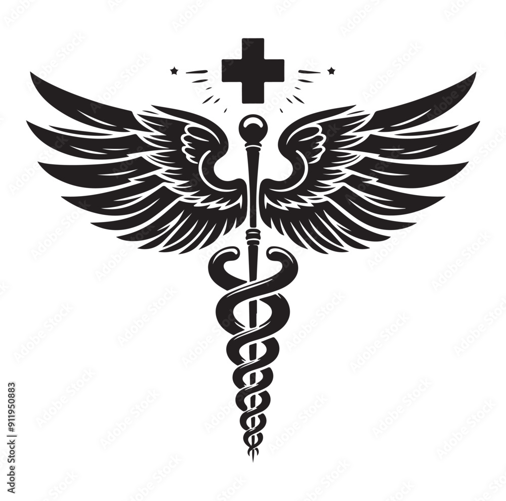 Caduceus health vector silhouette black vector art illustration design. Caduceus health vector silhouette black vector art illustration design.