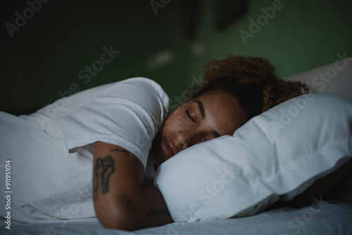 Woman Sleeping on White Pillow photo