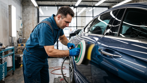 car wash worker polishing a car, Auto Detailing 