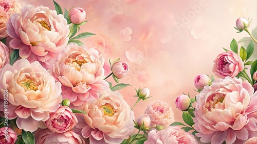 Fototapeta Naklejka Na Ścianę i Meble -  Beautiful peach pink peony flowers painting wallpaper, peonies, pink, peach, flowers, painting, wallpaper, floral