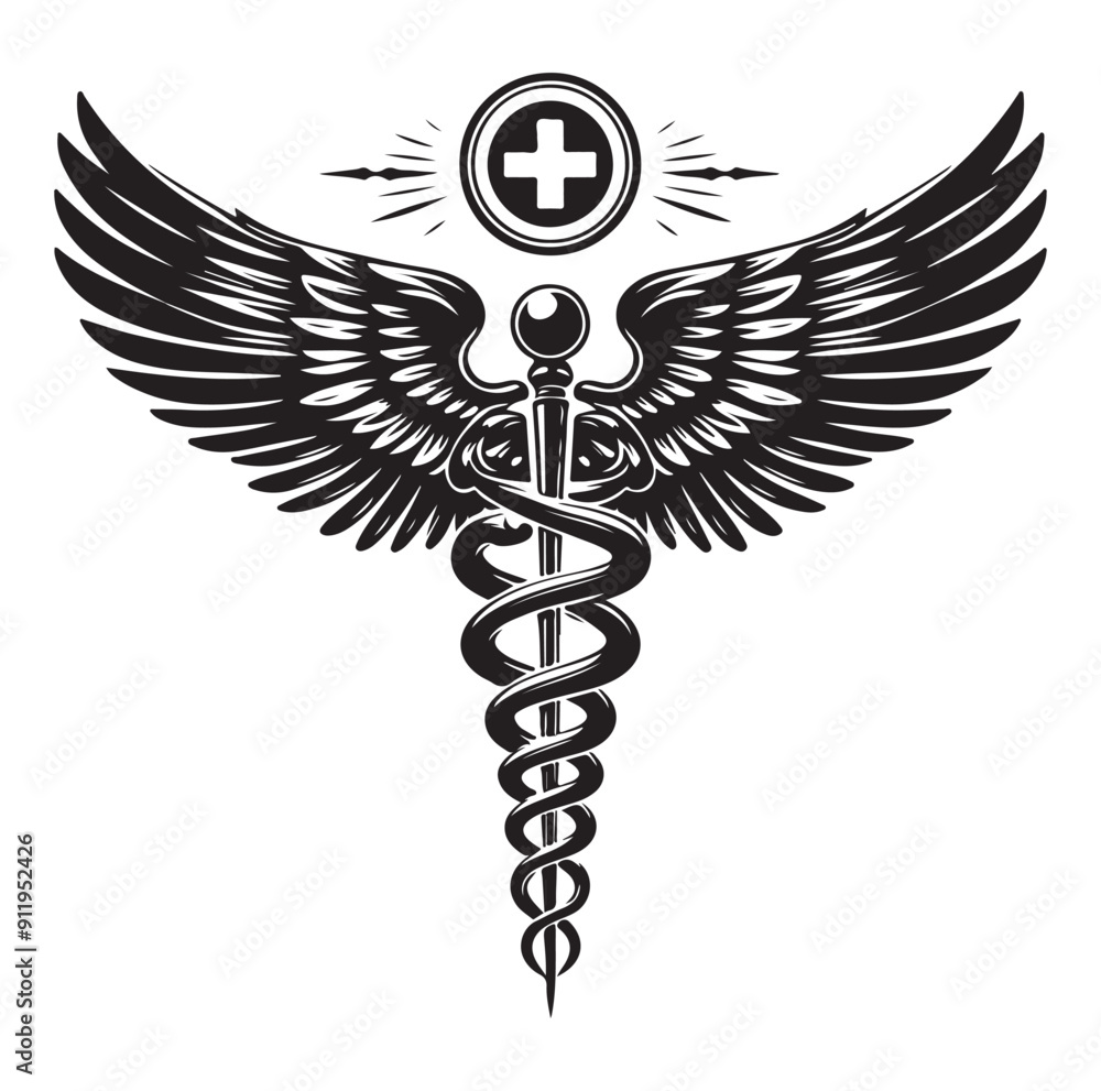 Caduceus health vector silhouette black vector art illustration design. Caduceus health vector silhouette black vector art illustration design.