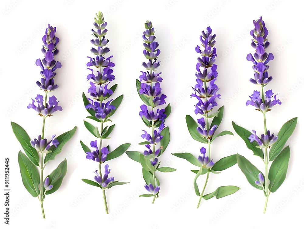 Obraz premium Lavender flowers isolated on white background. Top view.
