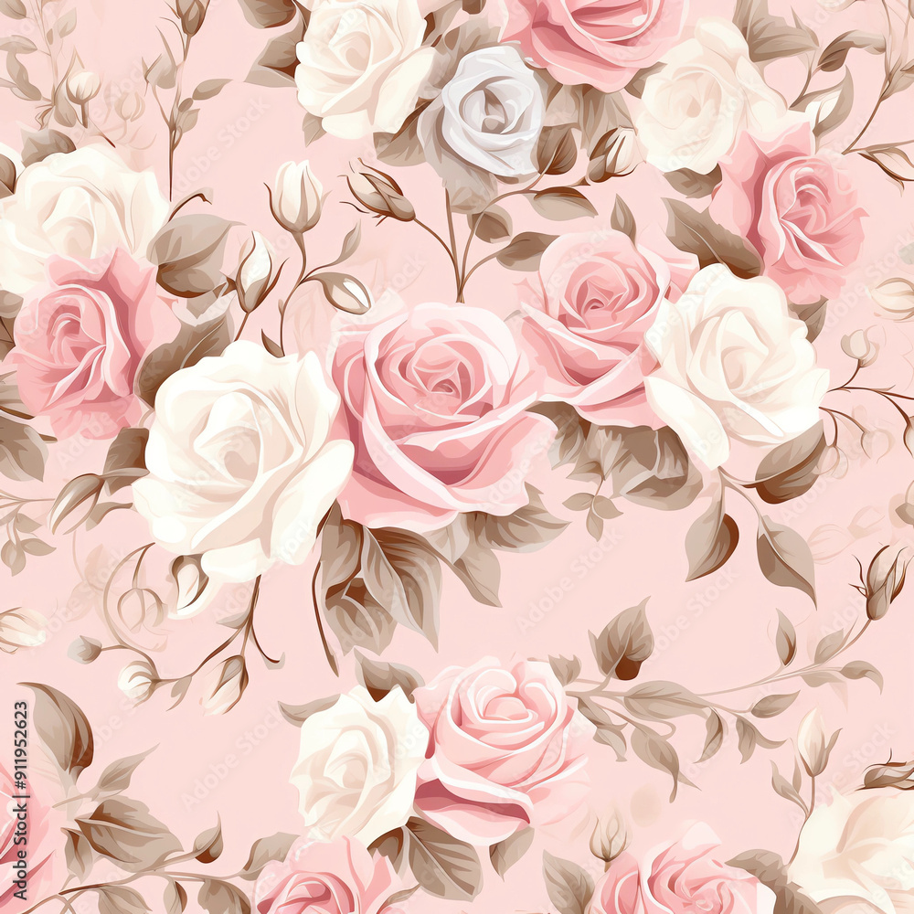 Roses in soft pastel pink and cream, arranged to create an elegant pattern on a pale background Roses in soft pastel pink and cream, arranged to create an elegant pattern on a pale background