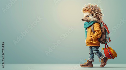 Hedgehog with a Backpack Goes to School photo