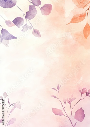 Soft Pastel Floral Design Featuring Delicate Leaves and Whimsical Blooms in Warm Tones