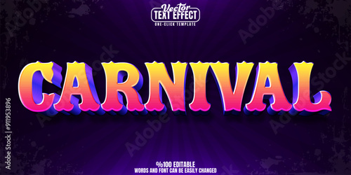 Carnival editable text effect, customizable festival and celebration 3d font style