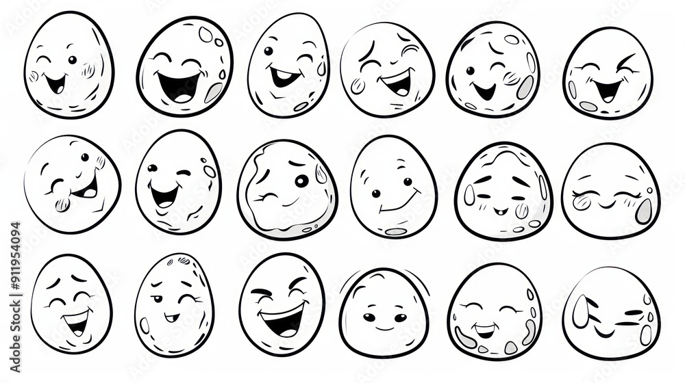18 Cute Cartoon Eggs with Various Expressions. 18 Cute Cartoon Eggs with Various Expressions.