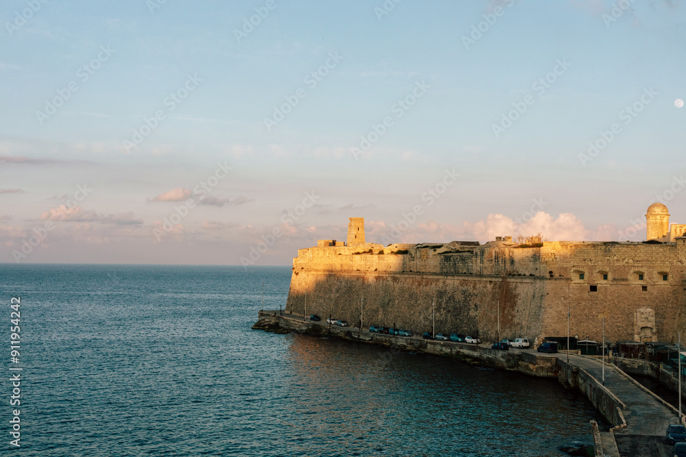 Sea and the Fortress Wall of Valleta City on Malta Sea and the Fortress Wall of Valleta City on Malta