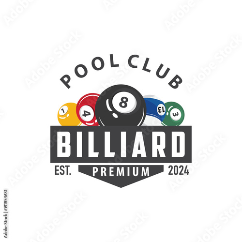 Billiard Logo Minimalist Design Ball and Stick Symbol Illustration Template