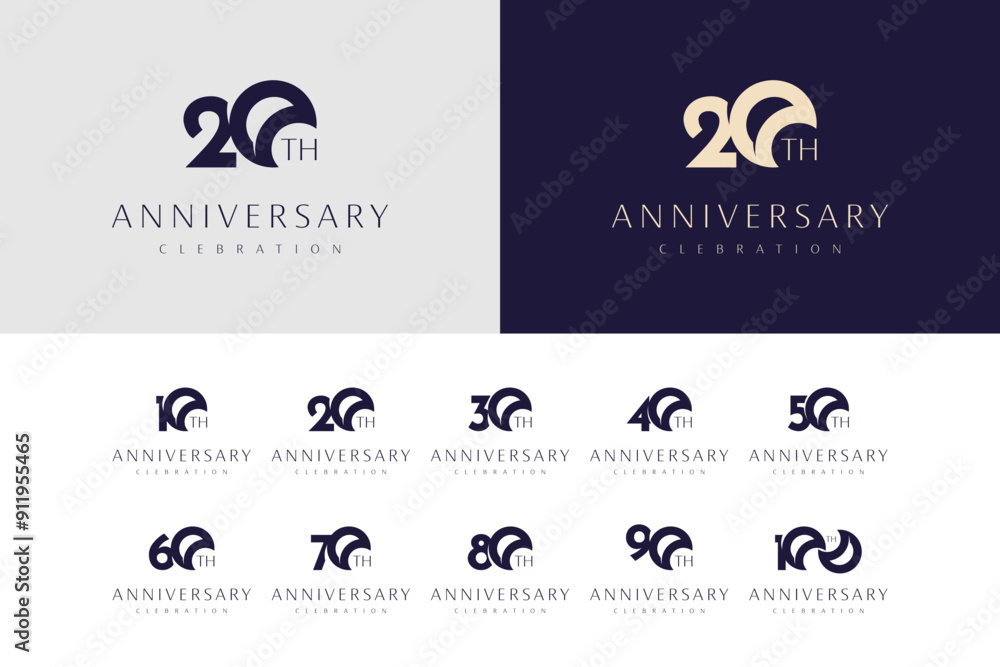 Set 10 20 30 to 100 years anniversary logo concept design Set 10 20 30 to 100 years anniversary logo concept design