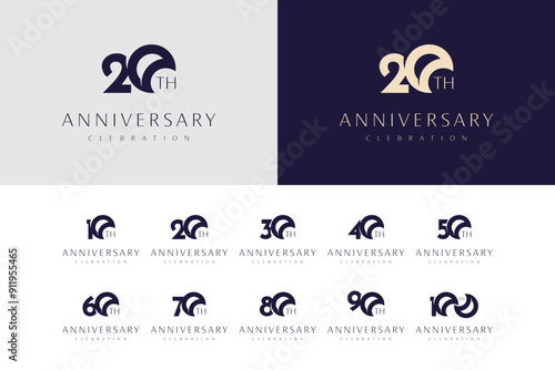 Set 10 20 30 to 100 years anniversary logo concept design
