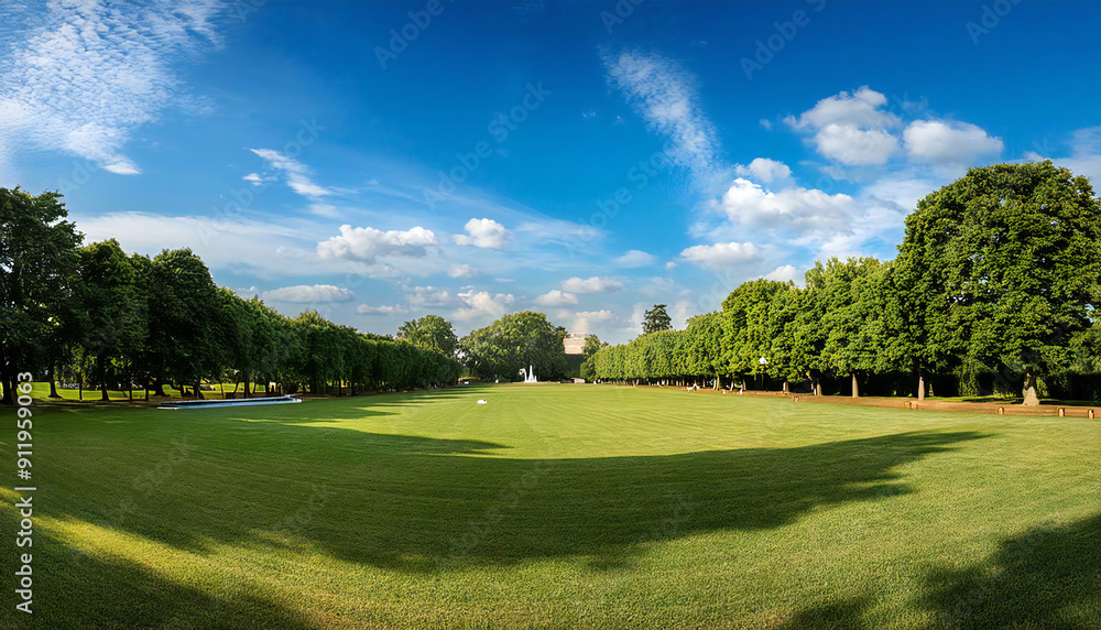 Blue sky and grass. A large park. Blue sky and grass. A large park.