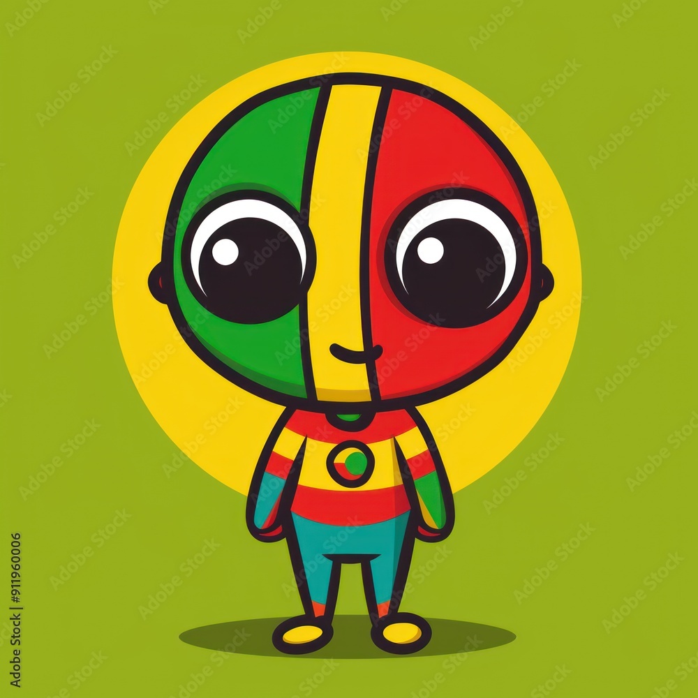 Cute cartoon character with green, yellow, and red colors. Cute cartoon character with green, yellow, and red colors.