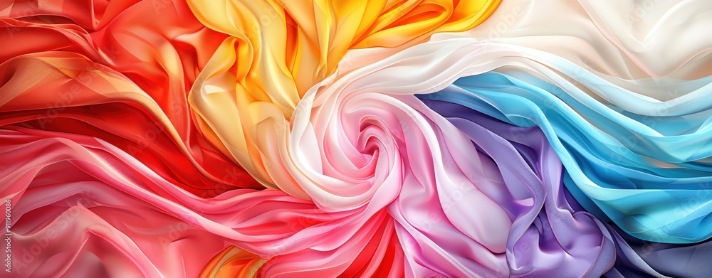 Fototapeta premium Richly colored fabric swirls, large area for content, dynamic and elegant