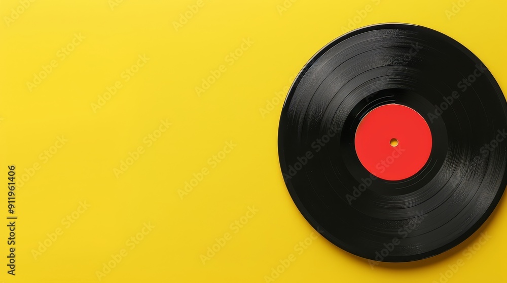 Yellow background with a vinyl record, blank labeld Yellow background with a vinyl record, blank labeld